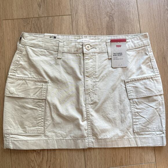 Levi’s 94 Cargo Mini Skirt Khaki Mini Retro Tan Beige - 100% Cotton NWT - Picture 1 of 7
